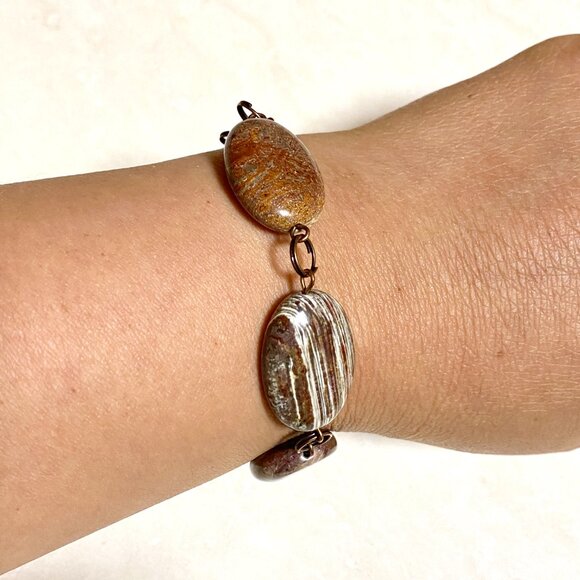 2/$20, Earthy Jasper Boho Bracelet, Large Genuine Gemstone + Copper Links - Picture 7 of 11